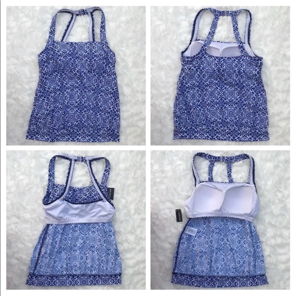 Lands End Tankini Swimsuit RB Top Blouson Blue 4 - Picture 7 of 8